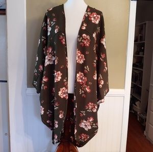 Open-Front Kimono Loose Cardigan Floral Print